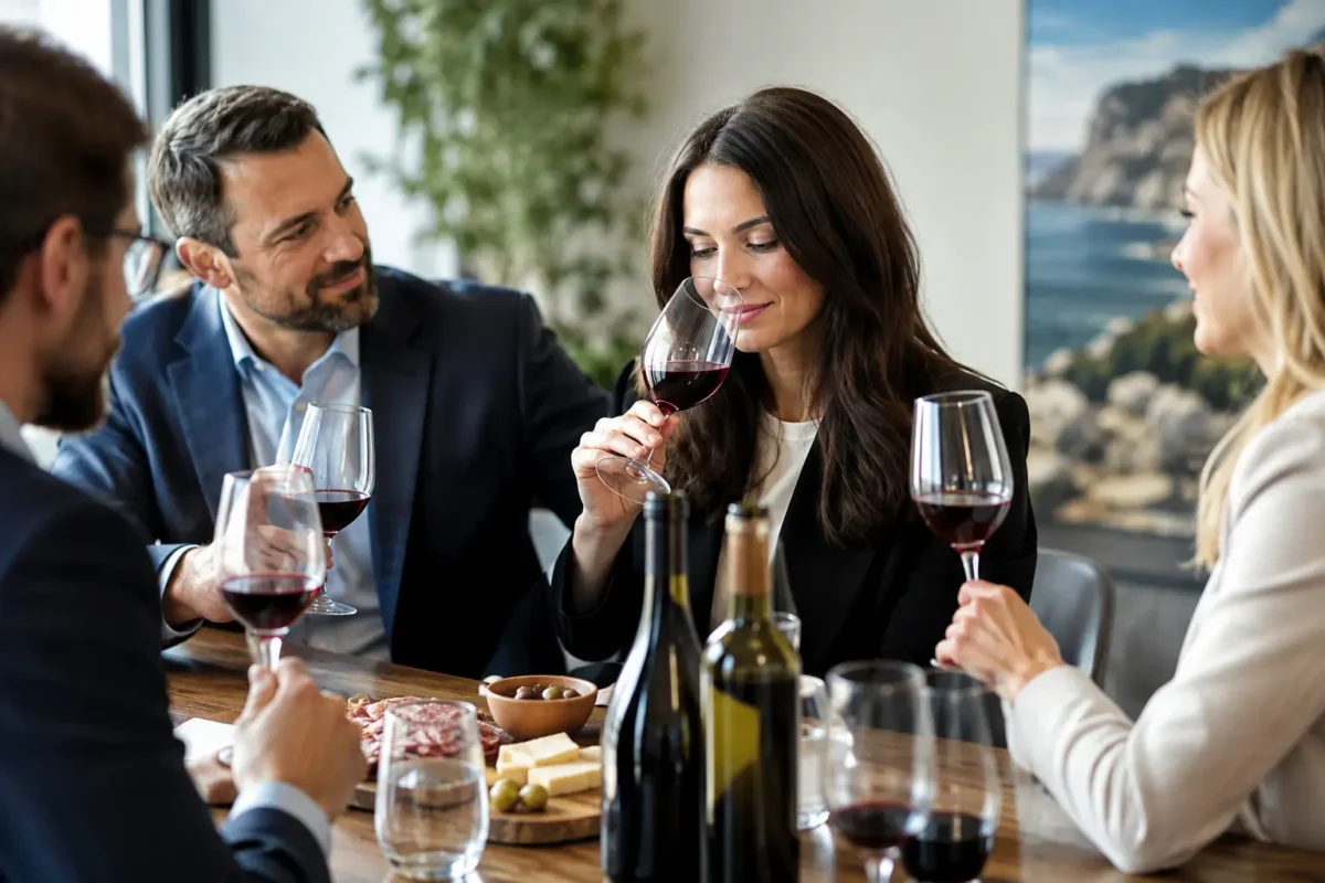 Vinsmagning for firma med Balkan i glasset